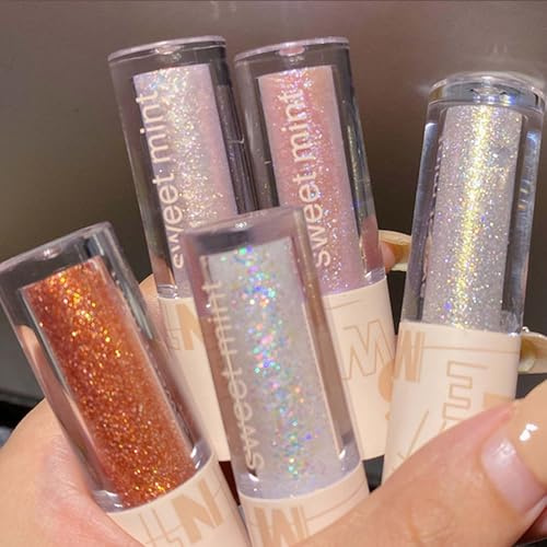 5-Piece Liquid Glitter Eyeshadow Set – Shimmering Champagne, Silver, Silver Purple, Rose, & Gold – Pearlescent Highlighter Stick for Sparkling Eye Makeup