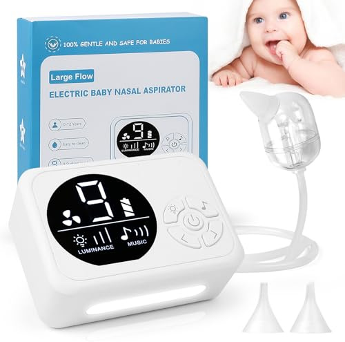 Aspiratore Nasale Elettrico per Bambini, Ventosa Nasale con Livello di Aspirazione Regolabile, Funzione Musica (Bianco latteo, L)