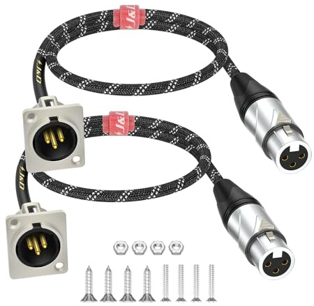 J&D D Type XLR Cable, 2 Pack XLR Pass Through Cable, Female to Male Adapter Nylon Braid for Stage Box, Patch Panel, Panel Mount, Floor Box, No Solder for Pro Audio Installation, 2 Feet/0.6 Meter