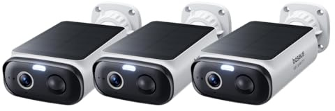 Baseus Security S1 Lite Lot de 3 caméras de Surveillance extérieures avec Batterie Solaire Wi-FI, IP67, résistant aux intempéries, 2 K, 135°, Vision Nocturne en Couleur, sans Frais, Compatible avec