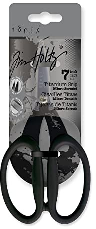 Tim Holtz Small Titanium Scissors - 7 Inch Mini Snips with Micro Serrated Blade - Non Stick Craft Tool for Cutting Paper, Fabric, and Sewing - Black Comfort Grip Handles