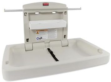Rubbermaid Commercial Products Horizontal Baby Changing Station, Light Platinum, Wall-Mounted Fold-Down Diaper Change Table with Safety Straps for Restaurants/Hotels/Schools/Airports
