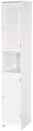 Home Discount Liano - Armario Alto para baño con Puertas de Tipo persiana, para Almacenamiento, se coloca de pie sobre el Suelo, Color Blanco