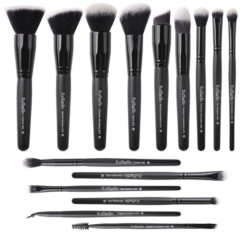 Raffaello Makeup Brushes 15Pcs Makeup Brush Set Premium Synthetic Powder Foundation Contour Blush Concealer Eye Shadow Blending Liner Make Up Brush Kit