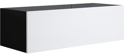 MB Muebles Bonitos, Mobile TV Sospeso a Parete Luke H1, Melamina, Finitura Lucida, Nero e Bianco, 100x30x40cm
