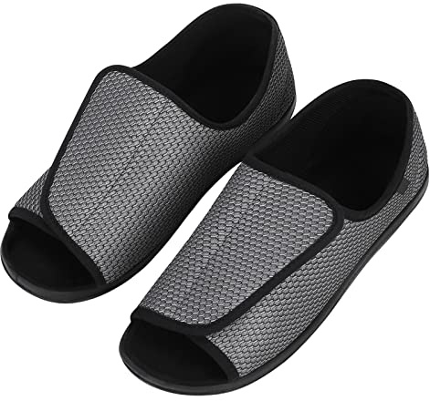 ITODA Pantofole gonfie da uomo, comode, extra larghe, per diabetici, scarpe da anziani, traspiranti, con punta aperta, regolabili, antiscivolo, antiscivolo