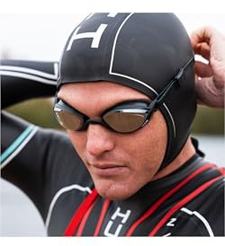 Huub 3 mm våtdräkt skalle keps hatt – svart silver – unisex – badmössan i neopren är en helt justerbar badmössa