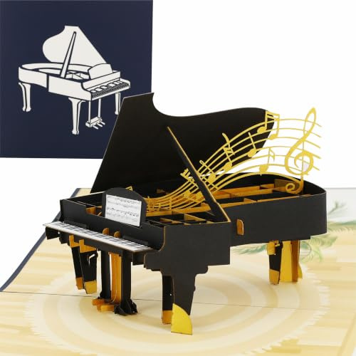 Piano, vingar, konsertkort, 3D-fällkort, pop up-kort, gratulationskort, gratulationskort, presentkort