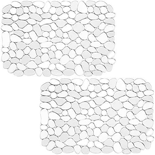 Coopay Sink Mat Pebble Sink Protectors for Kitchen Sink, PVC Eco-friendly Adjustable Stainless steel Porcelain Dish Drying Pad, Protector for Bottom of Kitchen Sink, 15.8 x 11.8 inches (2 Pack, Clear)