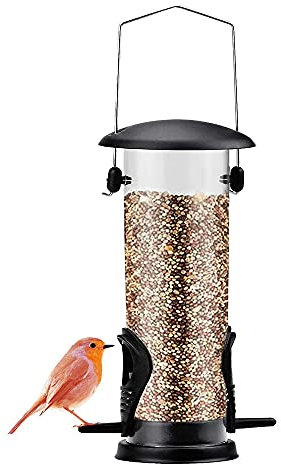 Futterstationen Wildvögel Bird, Futterstation Vögel Ständer, Wildvögel Futterstationen, Vogelfutter Futterspender, Vogelhäuschen Hängen, für Spatzen und Verschiedene Wildvögel, Schwarz,