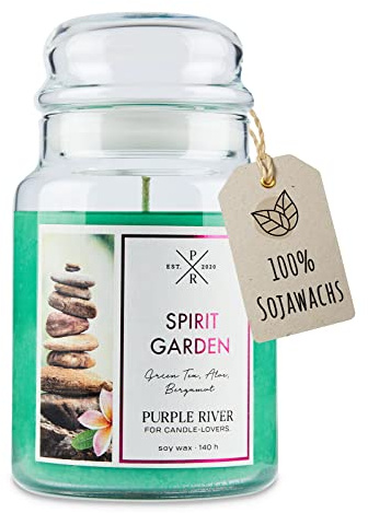 Purple River Große Duftkerze im Glas mit Deckel | Spirit Garden | Duftkerze Blume | Kerzen lange Brenndauer | Sojawachskerze | Raumduft für Zuhause
