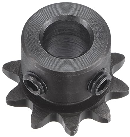 sourcing map Pignone a rullo a 10 denti tipo B, catena 25, passo singolo 1/4 di pollice, acciaio al carbonio C45 foro nero ossido di 8mm con viti di fissaggio per ISO 04C