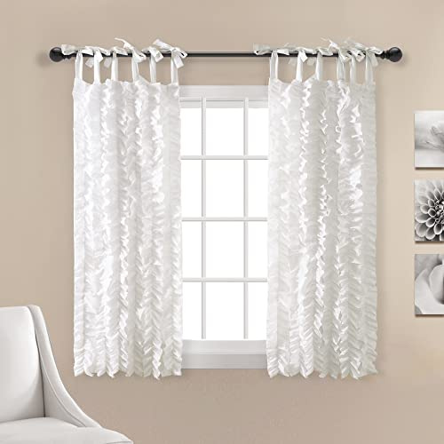 Lush Decor Sophia Ruffle Window Curtain Panel Pair, 63 L x 40 W, White