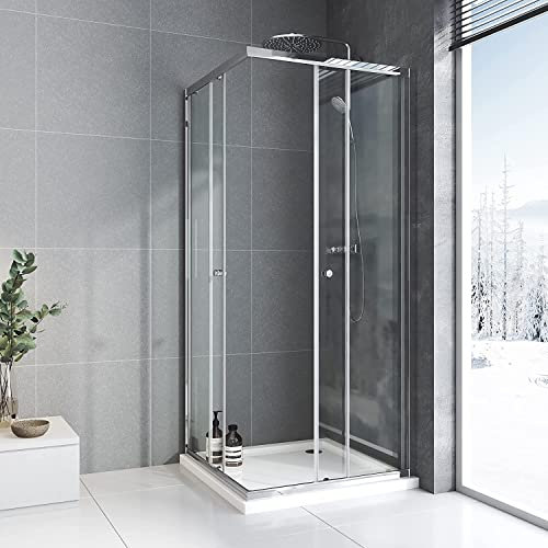 Duschkabine 75x75, Duschkabine Schiebetüre Schiebetür Eckeinstieg mit Schiebetüren 6mm ESG Sicherheitsglas Duschschiebetür Duschabtrennung Duschwand Höhe: 185cm