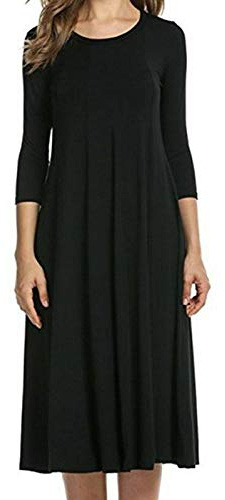 Colop Womens Ladies Plain Jersey Swing Dress Casual Long Sleeve Midi Dress Skater UK Size (Black, 12-14)