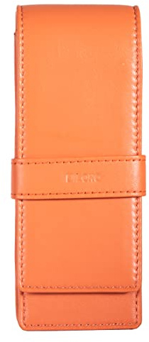DiLoro Leather Triple Pen Case Pencil Pouch Holder for Three Fountain Ballpoint Rollerball Pens and Pencils (Orange)