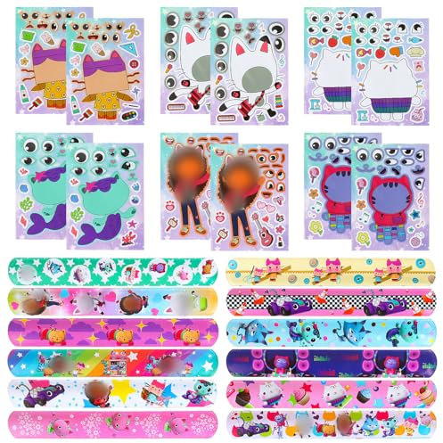 GUBOOM Bomboniere per Feste Gabby's Dollhouse, 12 Pezzi Bracciali Gabby's Dollhouse Slap, 12 Pezzi Adesivi, Bomboniere Compleanno Gabby's Dollhouse, Gabby's Dollhouse Regalo di Compleanno per Bambini