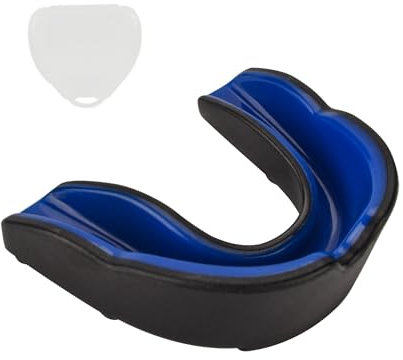 Protège-dents de sport, protège-dents malléable avec étui, pour sports de contact, boxe, lutte, MMA, hockey, rugby, junior et adultes (bleu et noir)