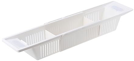 LIFKOME Bandeja Extensible para Bañera 86x14x10 Cm De Plástico Resistente Antióxido Estante De Baño Seguro para Adultos y Niños Organizador para Juguetes y Artículos De Baño Blanco