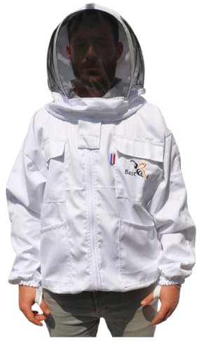 Best Bee Imkerei Imkerei aus dickem Stoff und hochwertiger Baumwolle, mit robustem Reißverschluss, abnehmbarer Kapuze, Werkzeugtaschen – Bienenzuchtjacke XL
