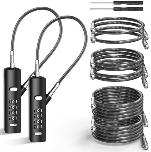 I-EASYDWW Candado de cable, cable de acero, cerradura de combinación de 4 dígitos, ajustable con 3 longitudes diferentes para bicicletas, archivadores, armarios, puertas pequeñas, etc. (negro, 2