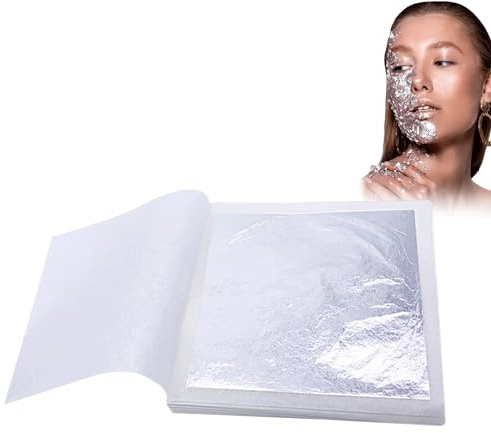 10PCS Silver Leaf Sheets Double Sided Silver Leaf Silver Foil Paper Hand Cut 6X6 Cm Silver Foil Cake Decorations for DIY Art Craft Decorations Cupcakes Baked Cakes Desserts