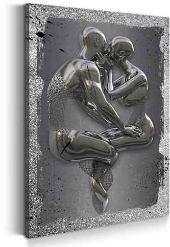 ARTEDinoi Quadro Stampa su Tela Figure in Metallo 3D Kiss Splash murale Argento Canvas Dimensione 60x40x2cm