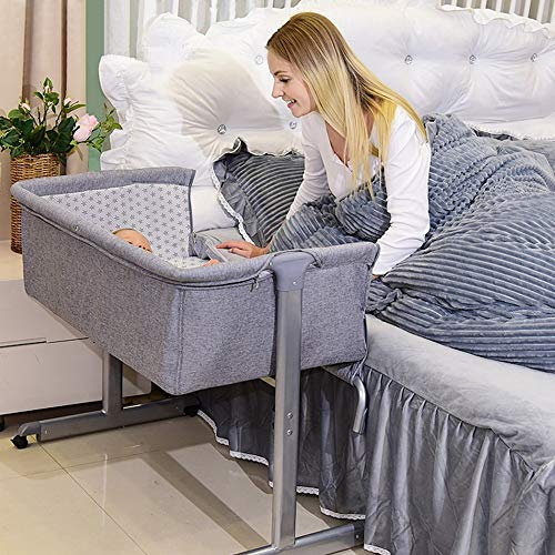 OHMG Beistellbett Baby,3 in 1 Babybett und Babywiege,Kinderbett mit Rollen,Moskitonetz,Lagerungstasche und Matratze,Höhenverstellbar Struktur aus Aluminiumlegierung,Kleinkind Neugeborenen