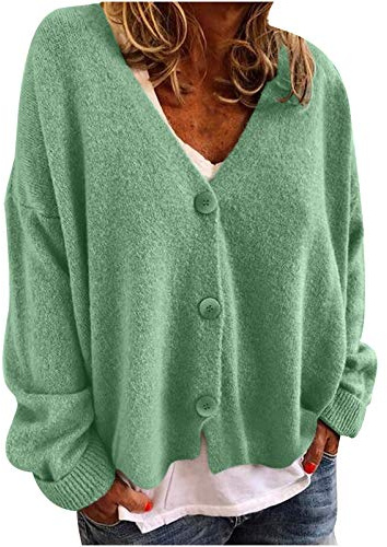 Cardigan Donna Cotone con Tasche Maniche Lunghe Casual Maglia Elegante Coprispalle Leggero Aperto sul Davanti Maglione Donna Scollo a V Tinta Unita Giacca in Maglia con Bottoni Oversize alla Moda