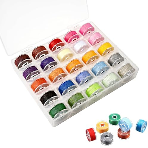 RTRTGS 25 unidades Bobinas preenrolladas, Set de bobinas de costura, Estuche de bobinas para máquina de coser, Carrete de hilo multicolor, Carretes de máquina de coser, Accesorios de costura