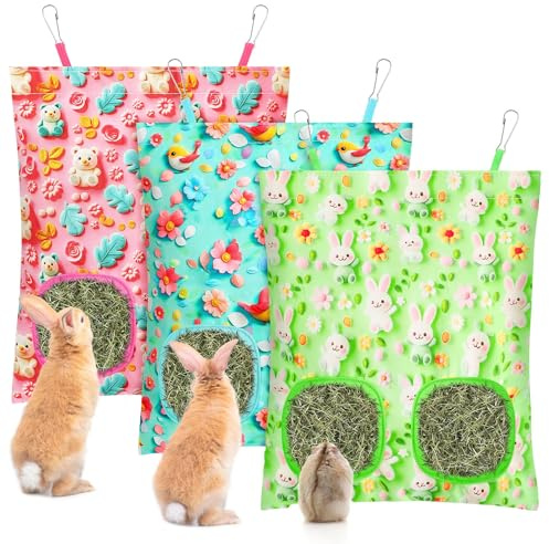 UPINS 3 Rabbit Hay Feeder- 2-Hole Hanging Hay Feeder for Rabbits, Hamsters, Chinchillas and Small Pets