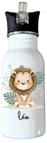 henrietteandco - Gourde Enfant Personnalisée 400ml avec Prénom | Incassable, Anti-Fuite avec Paille intégrée | Sans BPA | Idéale École, Crèche, Sport | Cadeau Enfant