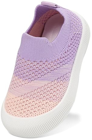 LACOFIA Zapatos Primeros Pasos Niñas Calzado Bebé Zapatillas Transpirable Malla Bebé con Antideslizantes Suela Goma Morado 19/20
