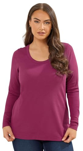 Yours Curve Ribbed Scoop Neck Top - Women's - Plus Size Curve Dark Pink