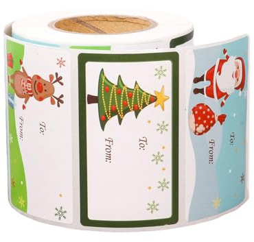 Juletiketter klistermärke taggat klistermärke självhäftande kant dekorativ för presentförpackning presentetiketter presentetiketter