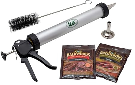 LEM Products Jerky Cannon with Nozzles and Brush, Backwoods Seasonings, Anodized Aluminum and Stainless Steel