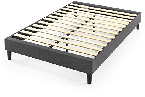 Zinus Curtis Upholstered Platform Bed Frame, Mattress Foundation, Wood Slat Support, No Box Spring Needed, Easy Assembly, Grey, Queen
