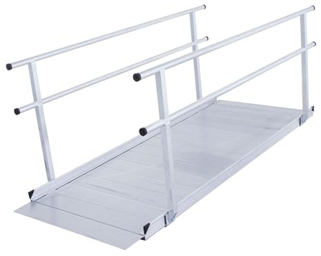 5' Wheelchair Ramp for Home Steps, 850 lb Capacity, Handrails, Non-Slip, Entry Access for Mobility Scooters, Power Chairs, Silver Spring