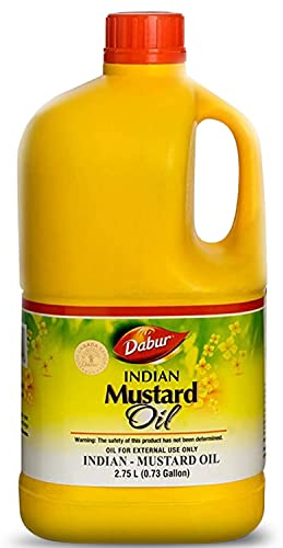 Dabur Kachi Ghani Mustard Oil - Unrefined Therapeutic-Grade Oil from Mustard Seeds for Skin, Hair Care, and Body Massage, Cold-Pressed (2750 ml)