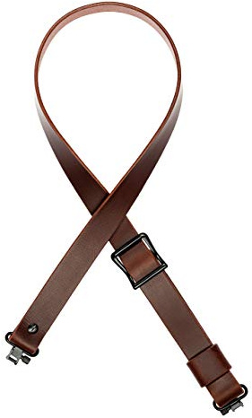 Detroit Leather Shop USA Handmade Slider Buckle Rifle Sling 1.25 Wide Brown Buffalo Leather Black Hardware- SWIVELS Included! Two Point Sling (Model F)