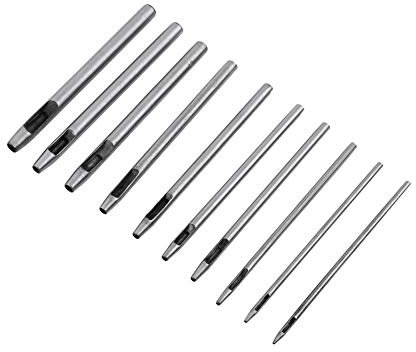Sacabocados + Akozon Juego De 10 Punzones De Cuero De 0,5 A 5 Mm, Redondos, Para Hacer Agujeros Para Cinturones De Cuero