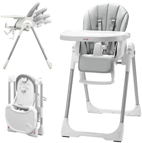 KÜB 3-in-1 Foldable Baby High Chair | Multifunctional Infant High Chairs for Babies and Toddlers | Removable Seat & Tray for Easy Clean | 7 Height & 4 Recline Adjustable | 2 Locking Wheels(Grey)