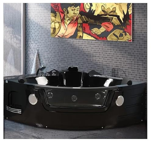 Baño Italia Bañera de hidromasaje negra 140 x 140 cm 12 chorros cromoterapia ozonoterapia radio