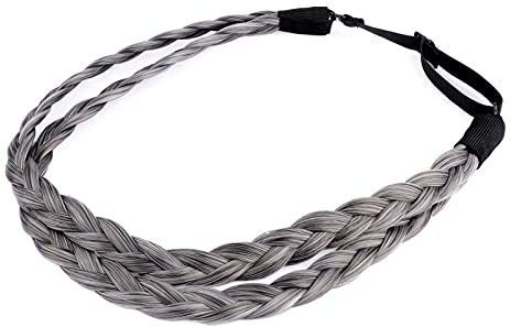 BOBIYA Diadema trenzada de pelo sintético de tres hebras para mujeres y niñas (gris oscuro)