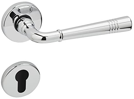 1 Set Drückergarnitur FREJA Chrom poliert Profilzylinder (PZ) Türgriffe auf Rund Rosettengarnitur Türdrücker Vintage mit Befestigungsmaterial von Sotech