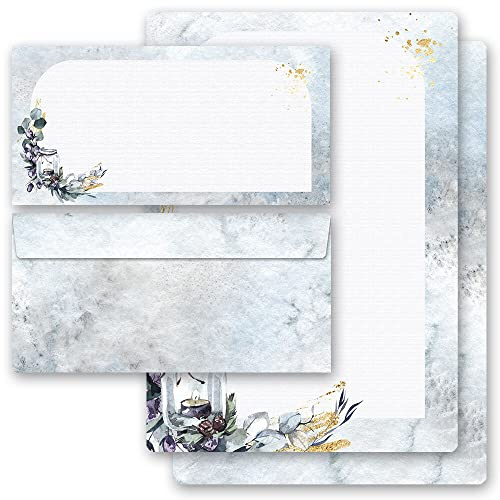 Briefpapier Set, 40 tlg. Weihnachten, WINDLICHT 20 Blatt Briefpapier + 20 passende Briefumschläge DIN LANG ohne Fenster