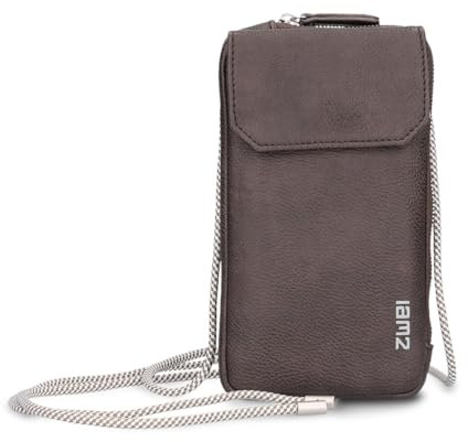 Zwei Handytasche zum Umhängen Mademoiselle.M MP30 Smartphone-Etui & Geldbörse 2-in-1, umlaufender Reißverschluss, längenverstellbarer Riemen, Mini-Handtasche 19 x 10 x 3 cm (Chocolate)