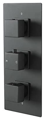 Milano Preto 2 Outlet Triple Thermostatic Concealed Mixer Shower Valve - Black