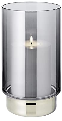 EDZARD Windlicht Isla (H 21 cm), mundgeblasenes Dunkles Kristallglas mit Platinrand