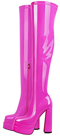 Only maker Stivali sopra il ginocchio elasticizzati da donna con plateau tacco a blocco, Vivamagenta, 40 EU